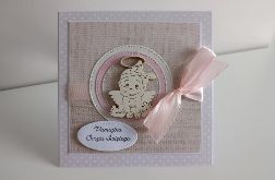 Kartka na Chrzest Święty z aniołkiem beż