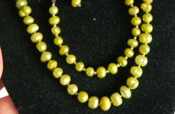 Pistacjowe, zielone perły naturalne, naszyjnik, bransoletka, komplet