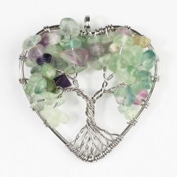 Wire wrapping, wisiorek z fluorytem, serce