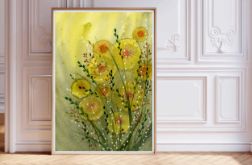 Oryginalna akwarela. Łąka z dmuchawcami A4