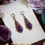 Miedziane kolczyki w stylu wiktoriańskim z fioletowym jadeitem #S3 - 