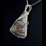 Srebrny wisior z krzemieniem pasiastym - Sterling silver pendant with Striped flint gift for her gift for mom / without chain / handmade, wire wrapped