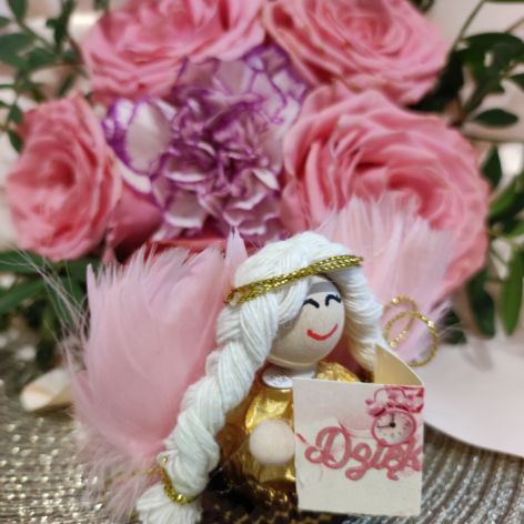 Podziękowanie Anioł Ręcznie Wykonany Ferrero Roche Różowe Skrzydła 