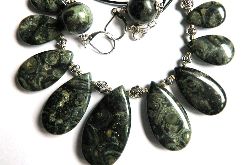Zielony Jaspis Kambaba, unikatowa biżuteria, kolia, kolczyki