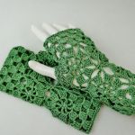 Rękawiczki, mitenki w zieleni - Mitenki szydełkowe