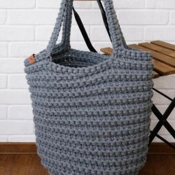 Torebka damska,na ramię, koszyk z sznurka,szara. 