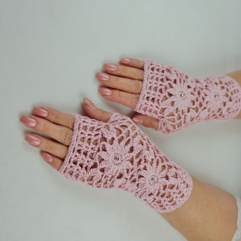 Rękawiczki mitenki handmade różowe 01