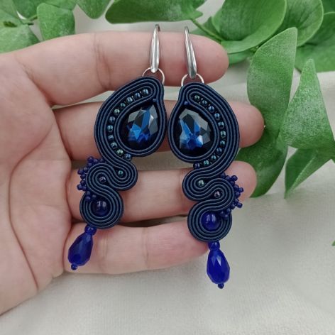 Soutache sutasz kolczyki długie granatowe
