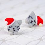 Kolczyki Kot w czapeczce Świętego Mikołaja - 