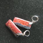 Pomarańczowy agat ognisty i srebro, kolczyki - 