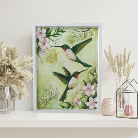 Kolibry wśród kwiatów - obraz strukturalny 3D