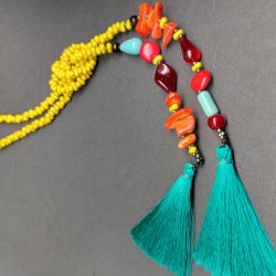 Naszyjnik Długi Sznur Fantazyjny Masa Perłowa Z Chwostami