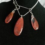 Różowy kwarc mszysty, wisiorek i kolczyki w srebrze, zestaw biżuterii - 