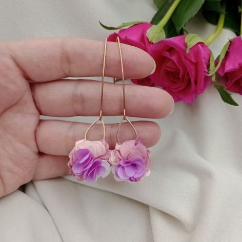 Fioletowe pastelowe morelowe kolczyki kwiatki