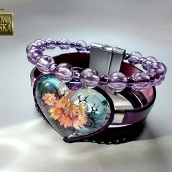 Maria - bransoleta z żywicy i rzemieni