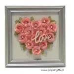 Walentynki Serce z róż w ramce dla kochanej osoby - pudrowe róże białe brokatowe tło - Obrazek z różami