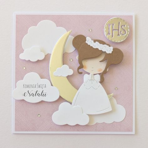 kartka na I Komunię Świętą IHS dziewczynka