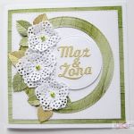 Kartka MĄŻ & ŻONA zielono-biała - Kartka ślubna z białymi kwiatami