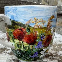 Porcelanowy kubek ręcznie malowany- Polne kwiaty -