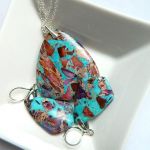 Niebieski jaspis cesarski i srebro, wisiorek i kolczyki, zestaw biżuterii - 