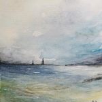 Na morzu-akwarela formatu 20/20 cm  - 