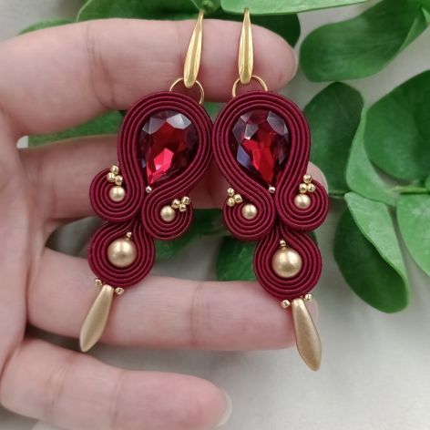 Soutache sutasz kolczyki czerwone złoto