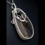 Hematyt, srebrny wisior z hematytem czerń - Hematite pendant wrapped in Sterling Silver wire, gift for her gift for mom perfect present unique artisan handcrafted jewelry for women