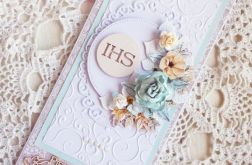 Kartka komunijna DL z kwiatami mięta GOTOWA