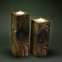 Zestaw 2 świeczników drewniany drewno shou shi ban tealight