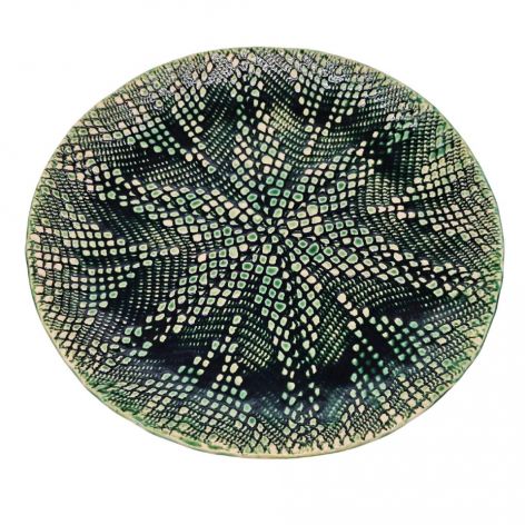 Talerz Ceramiczny Zielony Ręcznie Robiony Średnica 25 cm 