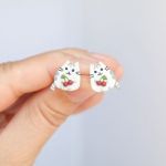 Pusheen z wisienkami - maleńkie kolczyki - Pusheen i wisienki - wygodne kolczyki wkręty