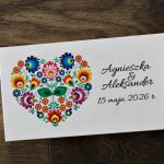 Pudełko na pieniądze dla Nowożeńców Folklor - Pudełko na pieniądze dla Pary Młodej, prezent ślubny dla nowożeńców, folklor, serce łowickie, wzór łowicki personalizowany prezent ślubny, pieniądze na ślub mikohandmade