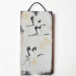 Żurawie obraz ptaki malowane na desce /15/