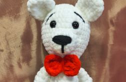 Elegancki biały miś pluszowy handmade w muszce