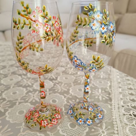 Moda Para! Dwa kieliszki do wina 280 ml. ręcznie malowane