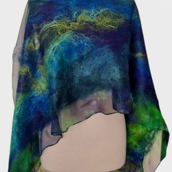 Szal Jedwabno Wełniany Granatowo Szafirowy