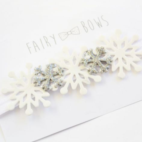 FairyBows opaska białe śnieżynki ŚWIĘTA