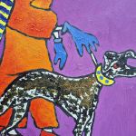 obraz olejny babcia z pieskiem kolorowy - 