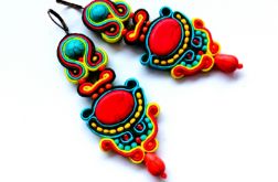 Montezuma Red&Turquoise kolczyki sutaszowe