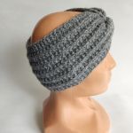 Opaska ręcznie robiona na drutach, szara. - opaska szara