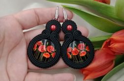 Sutasz duże kolczyki maki makowe soutache