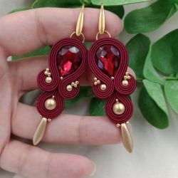 Soutache sutasz kolczyki czerwone złoto