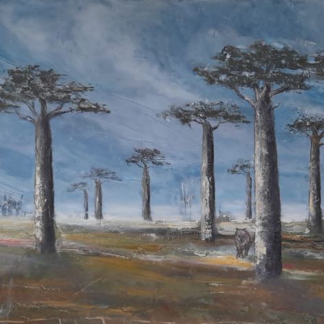 Aleja baobabów, obraz olejny na płótnie
