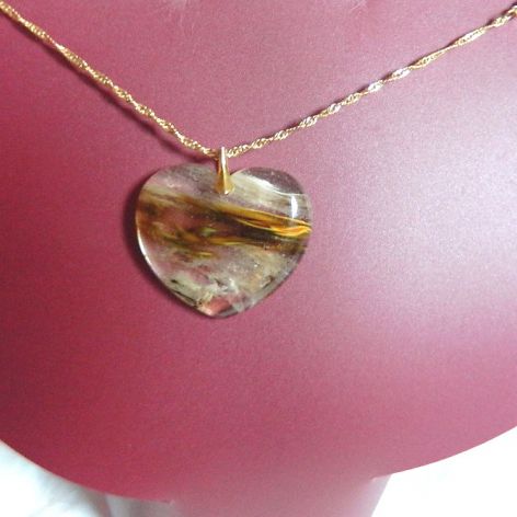 Kwarc rutylowy, włosy Wenus, serce, serduszko, wisior w złocie