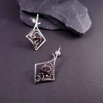 Caro - Srebrne kolczyki z granatem | fasetowany granat, srebro - Srebrne kolczyki z granatem