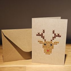 Kartka świąteczna - haftowana - renifer