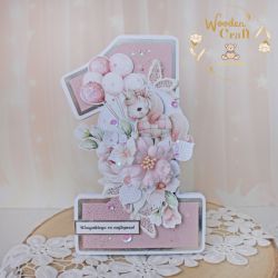 Kartka cyferka na roczek "Baby Unicorn"GOTOWA