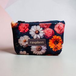 Etui na klucze z czarnego weluru w kolorowe kwiaty – handmade I