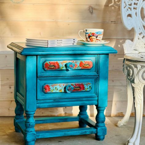 Ręcznie malowana szafka z kwiatami, nocna, piękne gałki, szybka wysyłka