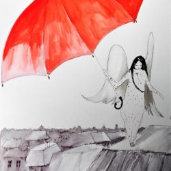 Praca "Anioł z parasolem" artystki A. Laube